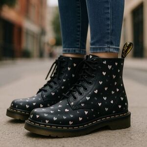 Dr. Martens Pascal Leather Wild Heart Printed Lace Up Boots